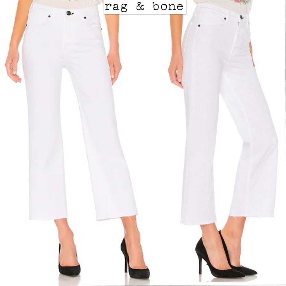 Rag & Bone Justine Wide Leg Ankle Jeans in White Size 25 High Rise Raw Hem